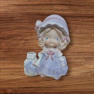 Vintage UCAGCO Little Girl Figurine With Bonnet Holding Pitcher From Japan